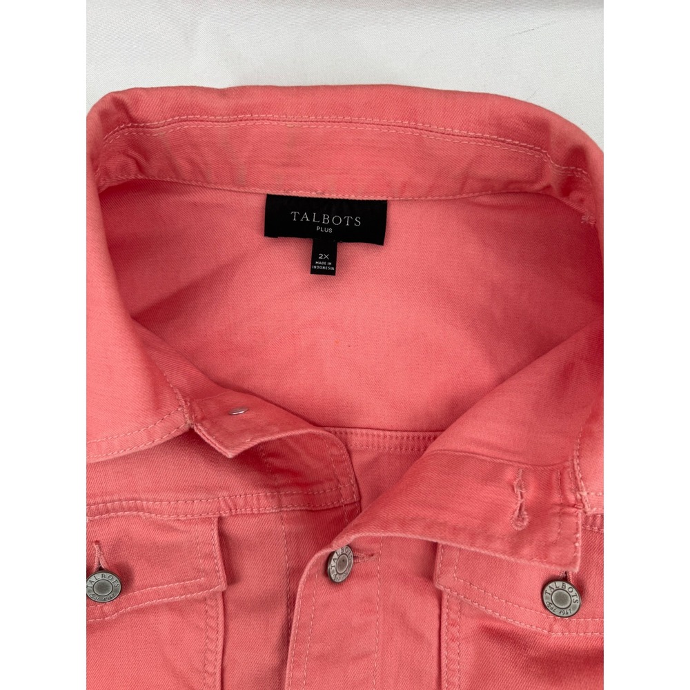 Talbots Plus Coral Pink Denim Jacket Stretch Cotton Blend Size 2X - Picture 3 of 8